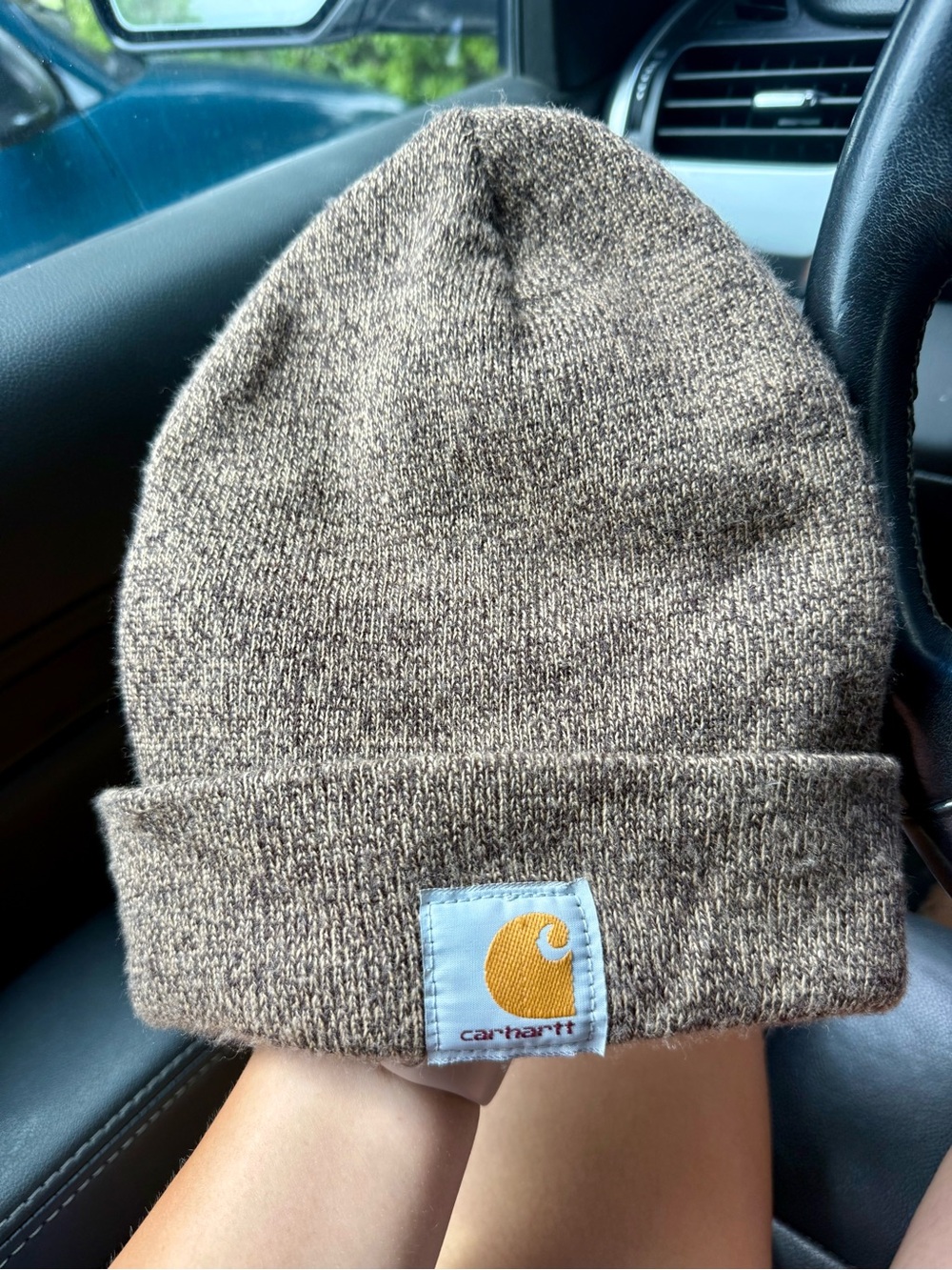 Carhartt men’s Tan Brown Knit Cuffed Beanie with Logo Patch